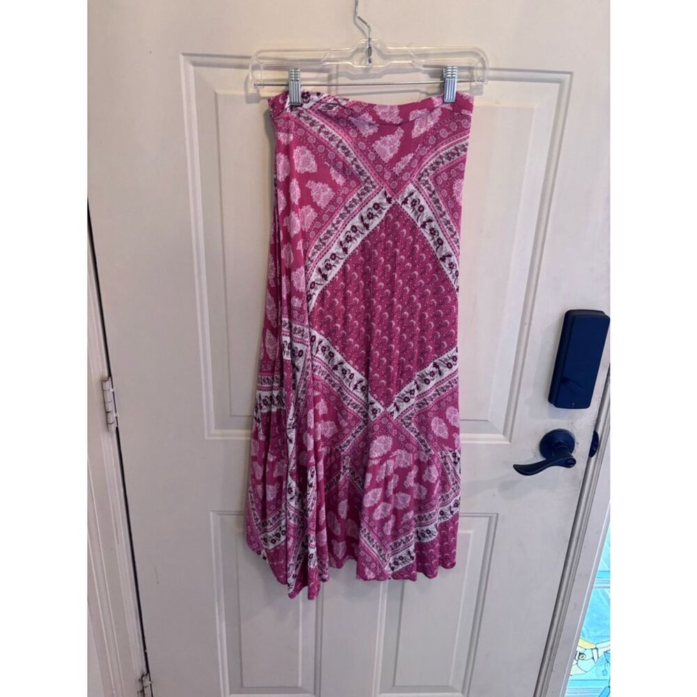 Anthropologie Show Me Your MuMu Pink Paisley High-Low Wrap Tie Skirt - Picture 6 of 7